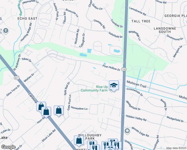 map of restaurants, bars, coffee shops, grocery stores, and more near 4308 Jasmine Cove Way in Wilmington