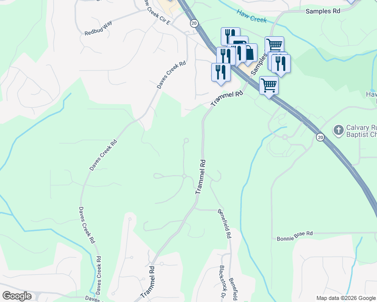 map of restaurants, bars, coffee shops, grocery stores, and more near 2240 Stirling Bridge Road in Cumming