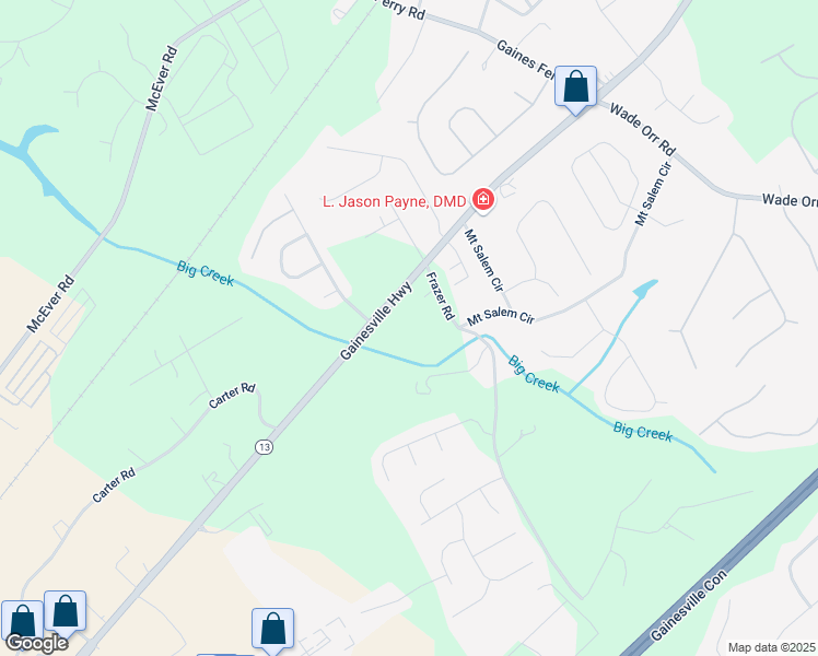 map of restaurants, bars, coffee shops, grocery stores, and more near 4151 Gainesville Highway in Buford