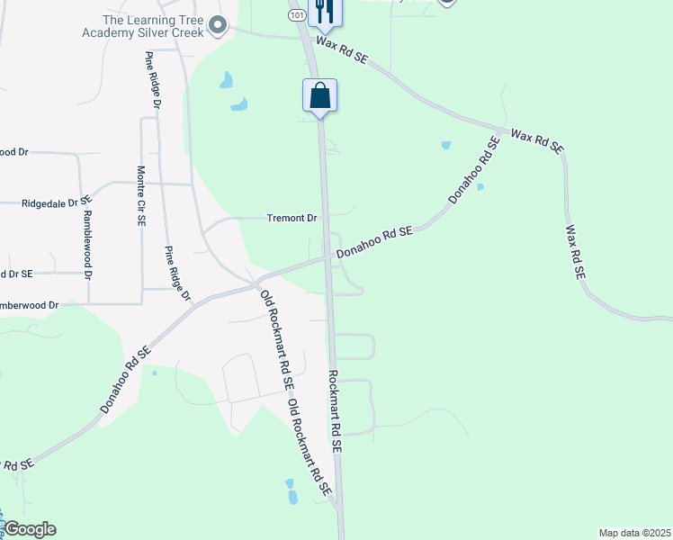 map of restaurants, bars, coffee shops, grocery stores, and more near 4789 Rockmart Road Southeast in Silver Creek