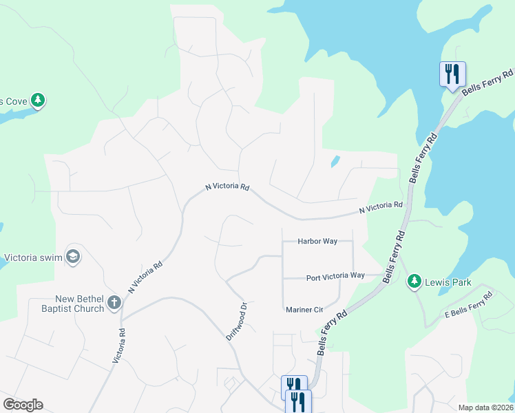 map of restaurants, bars, coffee shops, grocery stores, and more near 355 North Victoria Road in Woodstock