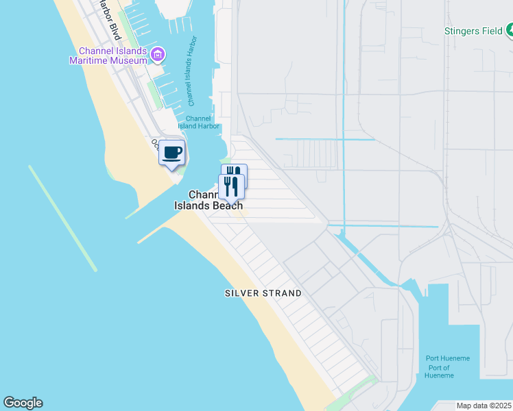 map of restaurants, bars, coffee shops, grocery stores, and more near 241 Cahuenga Drive in Oxnard