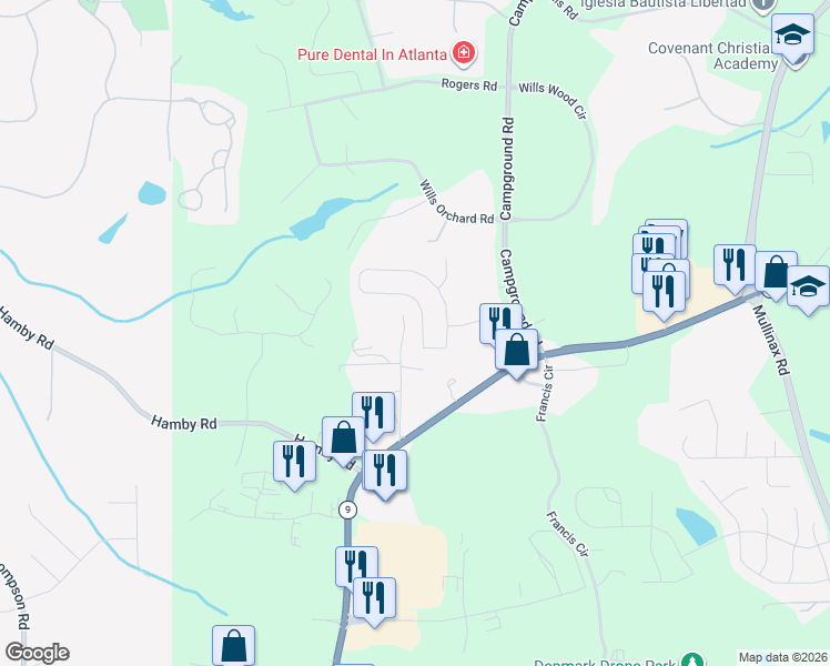 map of restaurants, bars, coffee shops, grocery stores, and more near 5855 Bradenton Road in Alpharetta