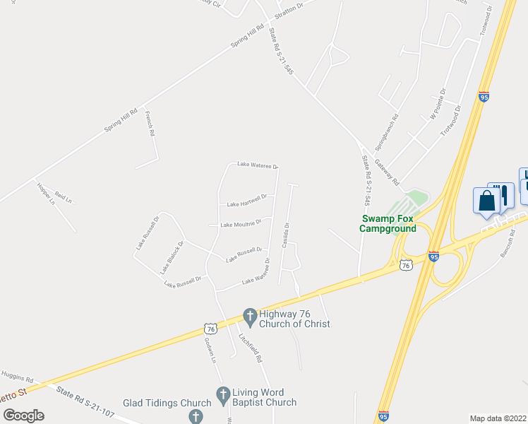 map of restaurants, bars, coffee shops, grocery stores, and more near 4103 Lake Moultrie Drive in Florence