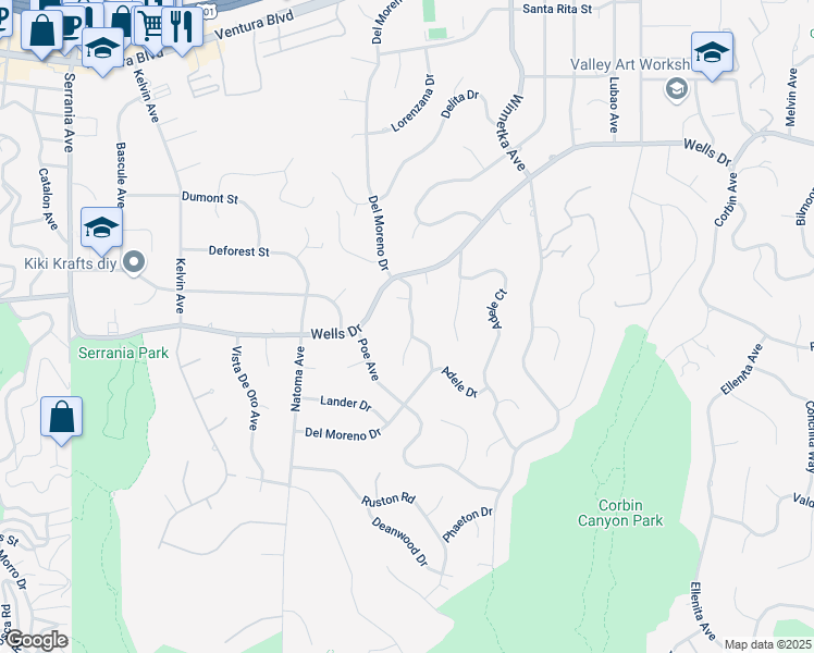 map of restaurants, bars, coffee shops, grocery stores, and more near 4801 Del Moreno Drive in Los Angeles