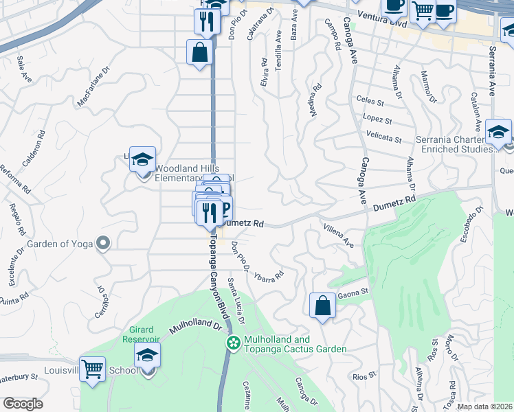 map of restaurants, bars, coffee shops, grocery stores, and more near 21817 Providencia Street in Los Angeles