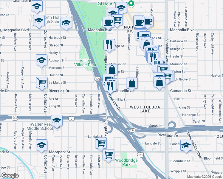 map of restaurants, bars, coffee shops, grocery stores, and more near in Los Angeles