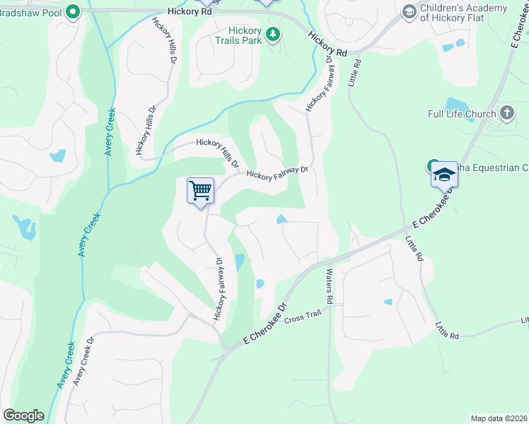 map of restaurants, bars, coffee shops, grocery stores, and more near 611 Creekbank Court in Woodstock