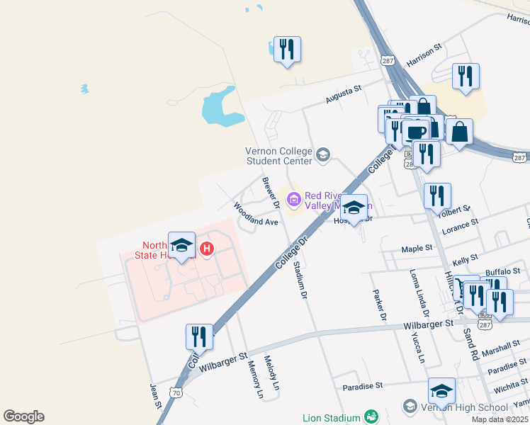 map of restaurants, bars, coffee shops, grocery stores, and more near 4600 Woodland Avenue in Vernon