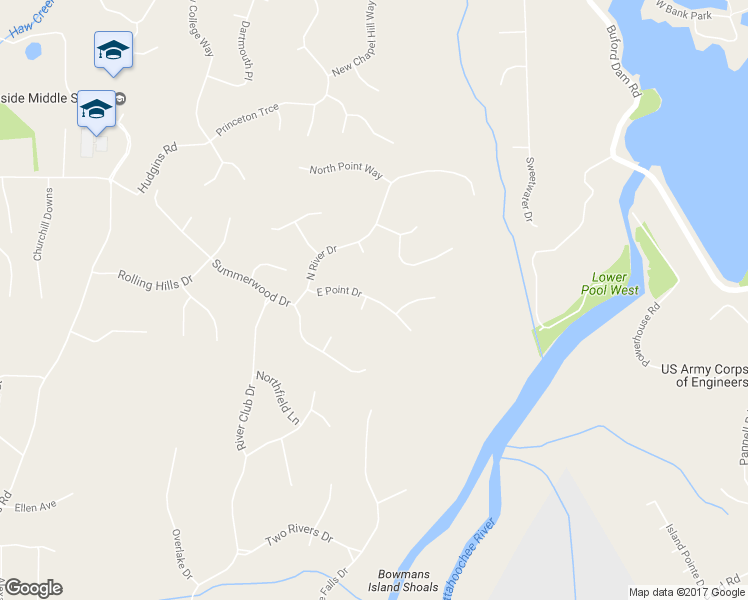 map of restaurants, bars, coffee shops, grocery stores, and more near 4570 East Point Drive in Cumming