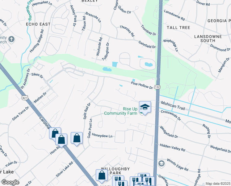 map of restaurants, bars, coffee shops, grocery stores, and more near 4210 Jasmine Cove Way in Wilmington