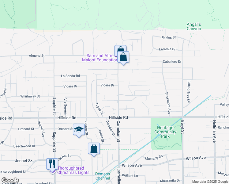 map of restaurants, bars, coffee shops, grocery stores, and more near 5340 Carnelian Street in Rancho Cucamonga