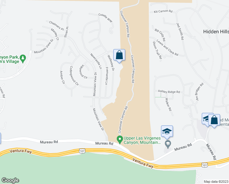 map of restaurants, bars, coffee shops, grocery stores, and more near 5416 Wellesley Drive in Calabasas