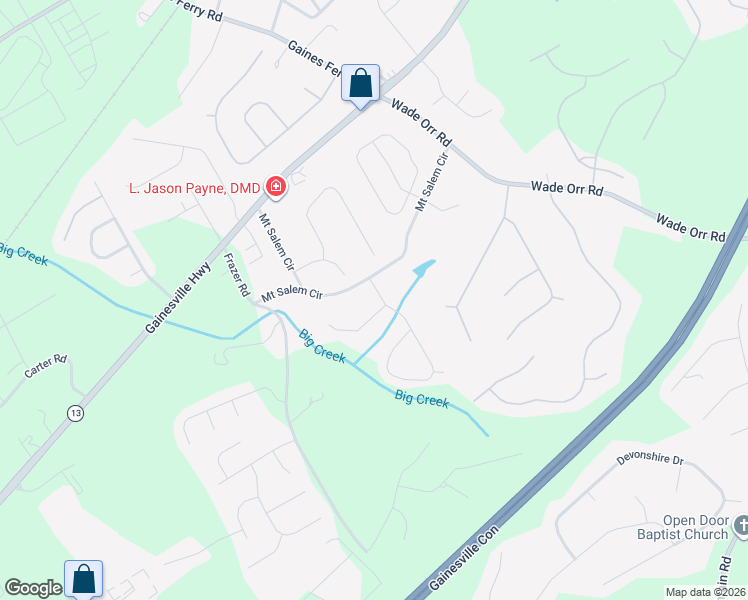 map of restaurants, bars, coffee shops, grocery stores, and more near 6206 Southport Drive in Flowery Branch
