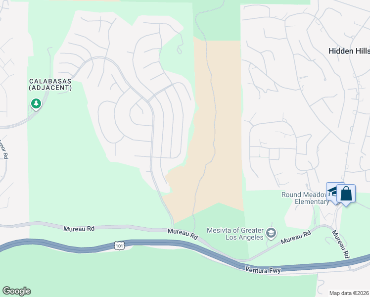 map of restaurants, bars, coffee shops, grocery stores, and more near 5416 Wellesley Drive in Calabasas