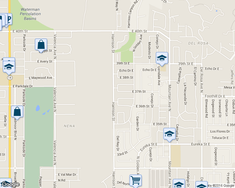 map of restaurants, bars, coffee shops, grocery stores, and more near 1111 E 37th St in San Bernardino