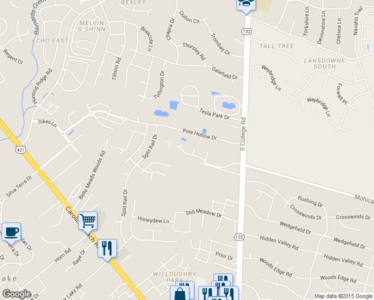 map of restaurants, bars, coffee shops, grocery stores, and more near 4309 Jasmine Cove Way in Wilmington