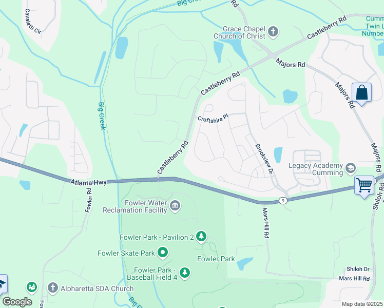 map of restaurants, bars, coffee shops, grocery stores, and more near 4495 Alister Park Drive in Cumming