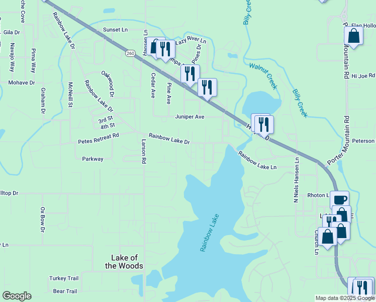 map of restaurants, bars, coffee shops, grocery stores, and more near 1901 Graham Lane in Pinetop-Lakeside