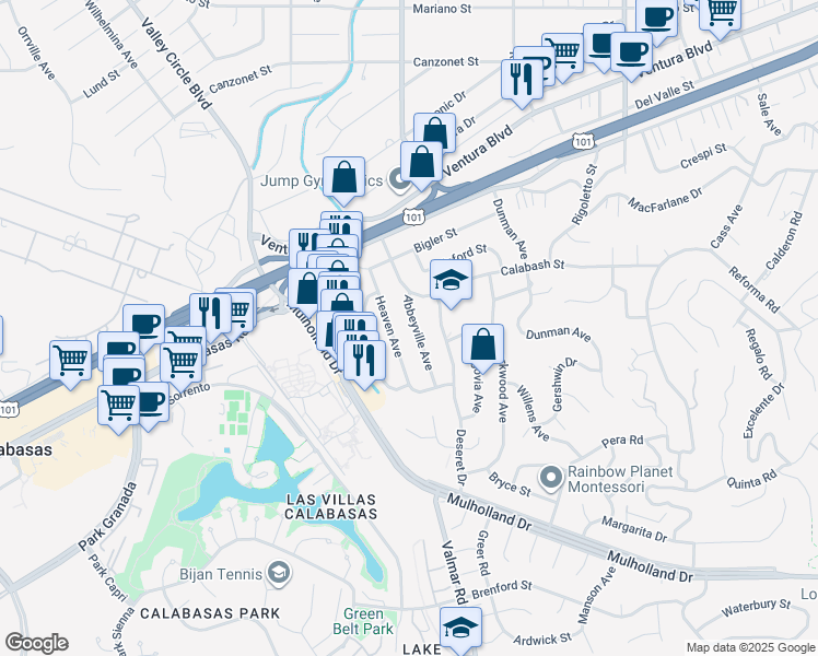 map of restaurants, bars, coffee shops, grocery stores, and more near 4821 Abbeyville Avenue in Los Angeles