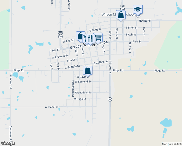map of restaurants, bars, coffee shops, grocery stores, and more near 974 7th Street in Wilson