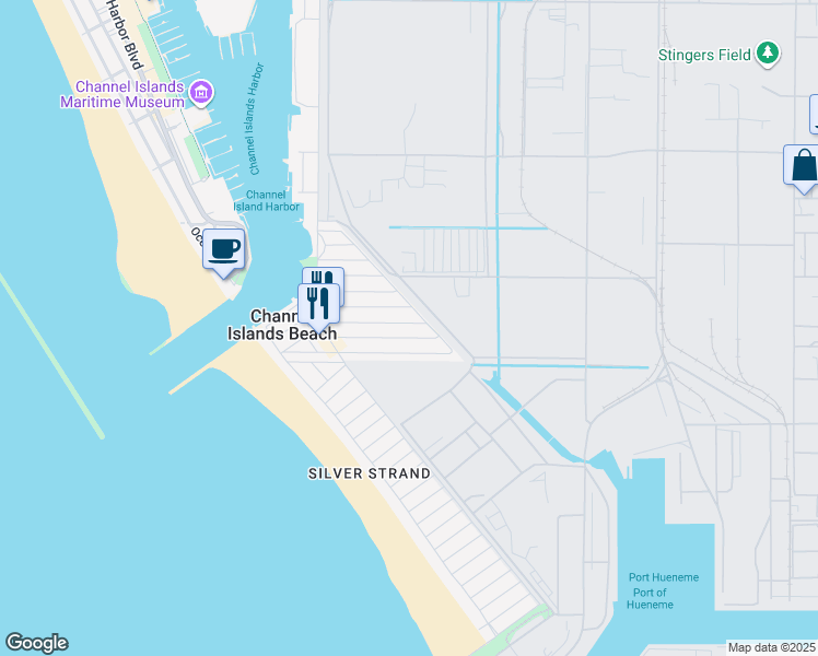 map of restaurants, bars, coffee shops, grocery stores, and more near 358 Rossmore Drive in Oxnard