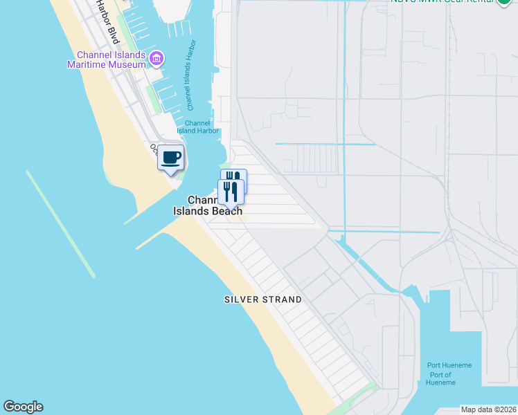 map of restaurants, bars, coffee shops, grocery stores, and more near 268 Rossmore Drive in Oxnard