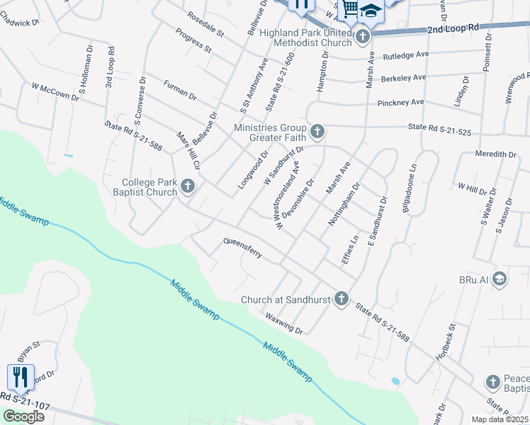 map of restaurants, bars, coffee shops, grocery stores, and more near 1907 Devonshire Drive in Florence