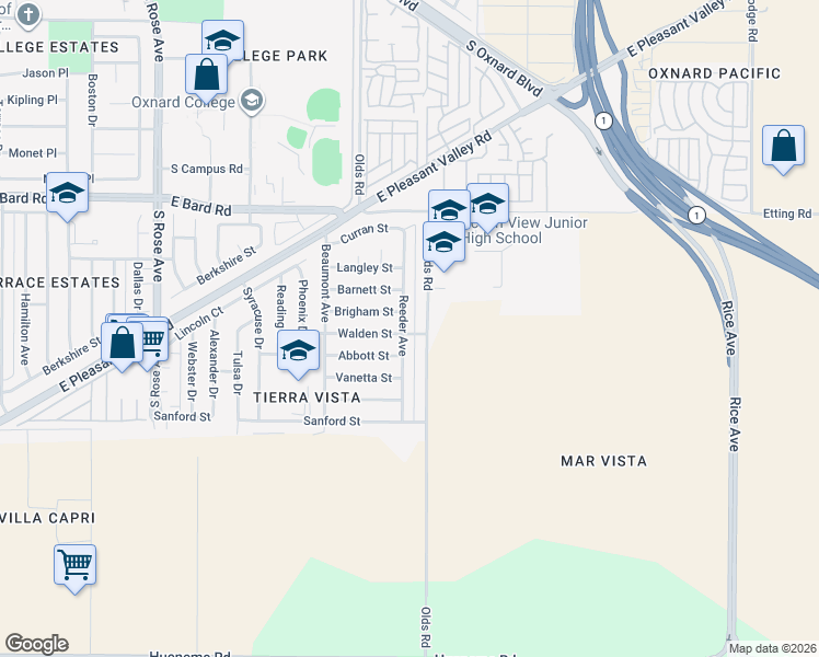 map of restaurants, bars, coffee shops, grocery stores, and more near 4630 Reeder Avenue in Oxnard