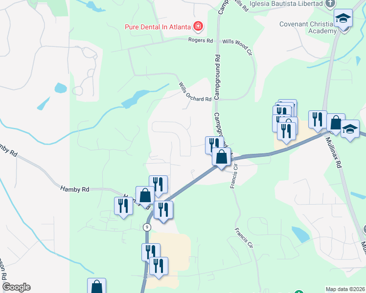 map of restaurants, bars, coffee shops, grocery stores, and more near 5855 Bradenton Road in Alpharetta