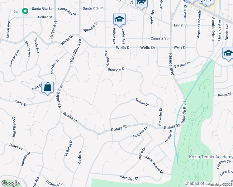 map of restaurants, bars, coffee shops, grocery stores, and more near 18901 La Montana Place in Los Angeles