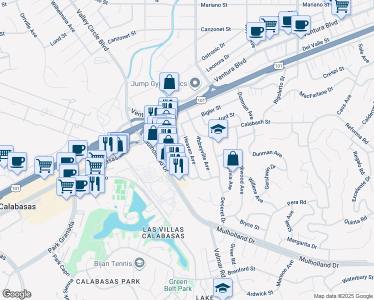 map of restaurants, bars, coffee shops, grocery stores, and more near 4821 Heaven Avenue in Los Angeles