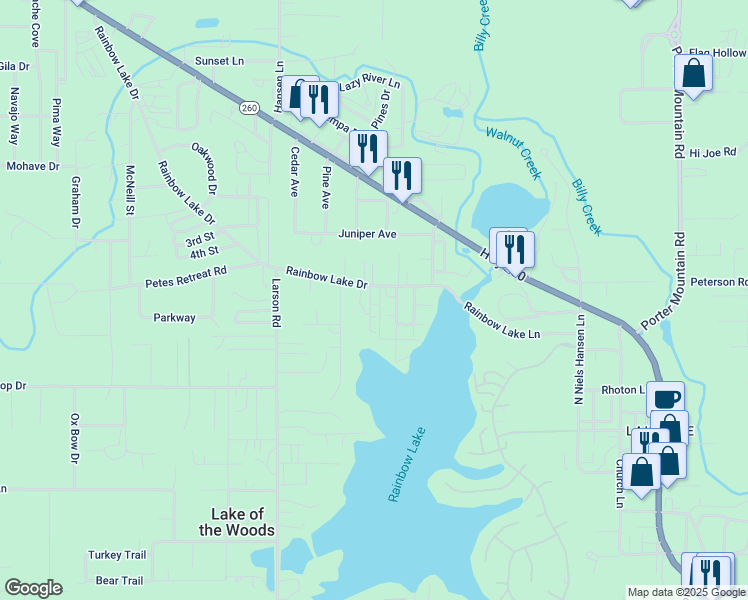 map of restaurants, bars, coffee shops, grocery stores, and more near 1901 Graham Lane in Pinetop-Lakeside