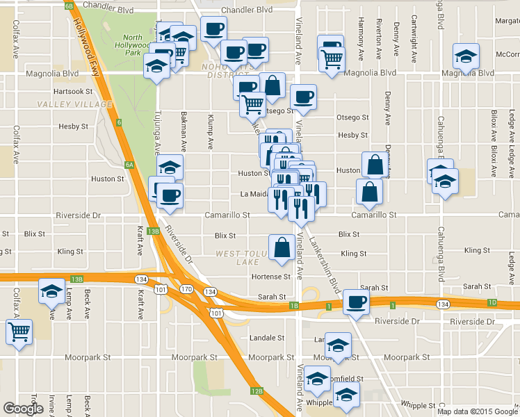 map of restaurants, bars, coffee shops, grocery stores, and more near in Los Angeles