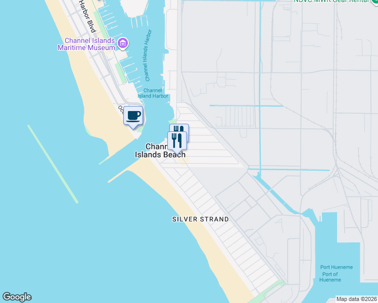 map of restaurants, bars, coffee shops, grocery stores, and more near 268 Rossmore Drive in Oxnard