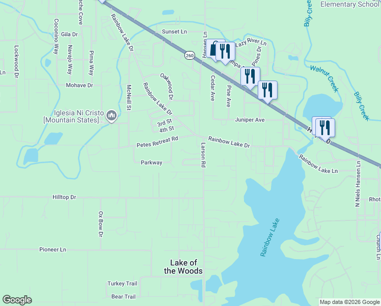 map of restaurants, bars, coffee shops, grocery stores, and more near 1930 Larson Road in Navajo County