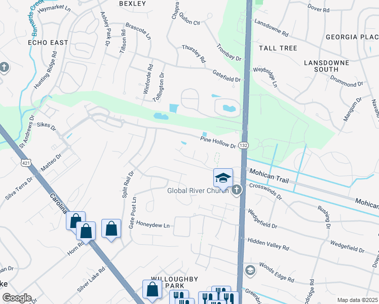 map of restaurants, bars, coffee shops, grocery stores, and more near 4622 Song Sparrow Court in Wilmington