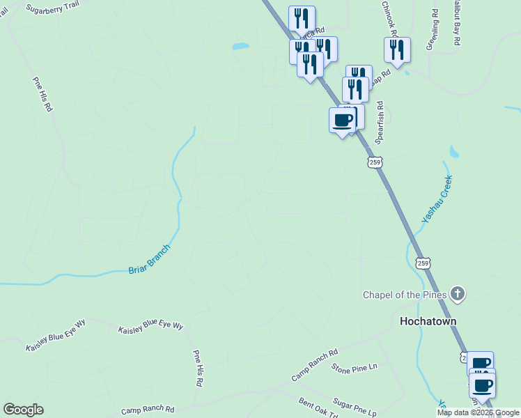 map of restaurants, bars, coffee shops, grocery stores, and more near 72 Orange Grove Road in Broken Bow