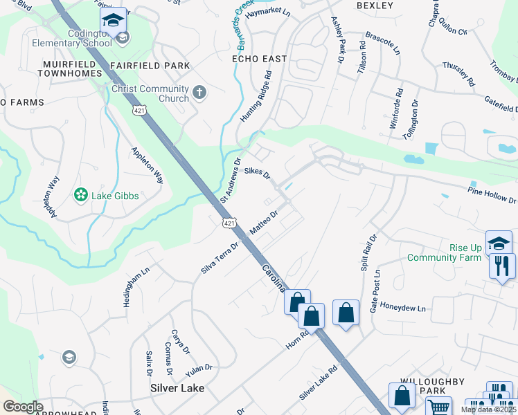 map of restaurants, bars, coffee shops, grocery stores, and more near 1123 Matteo Drive in Wilmington