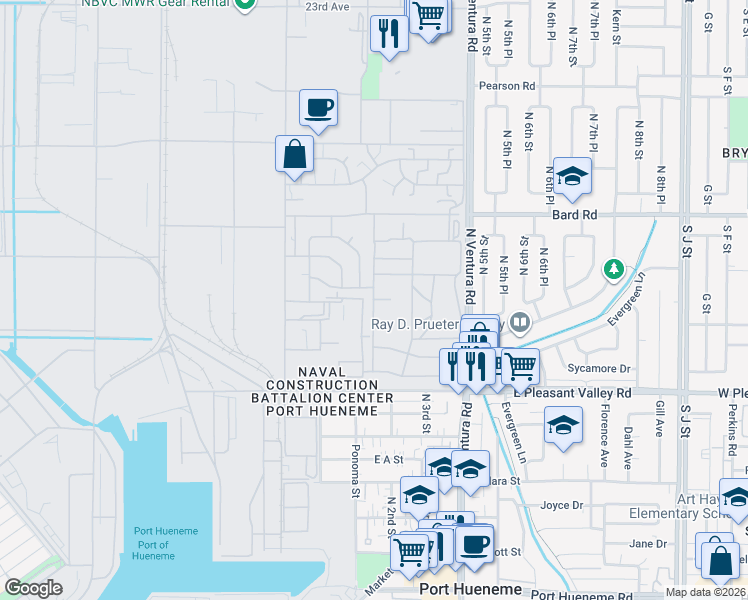 map of restaurants, bars, coffee shops, grocery stores, and more near 1000 Tinian in Port Hueneme