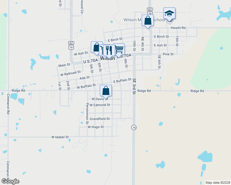 map of restaurants, bars, coffee shops, grocery stores, and more near 974 7th Street in Wilson