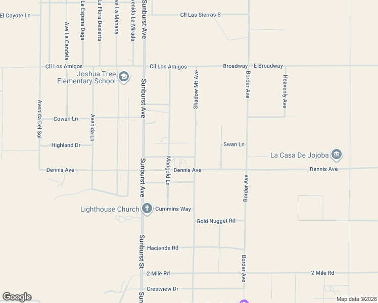 map of restaurants, bars, coffee shops, grocery stores, and more near 5243 Shadow Mountain Avenue in Joshua Tree