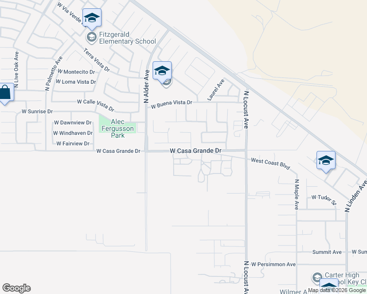 map of restaurants, bars, coffee shops, grocery stores, and more near 2159 West Fairview Drive in Rialto
