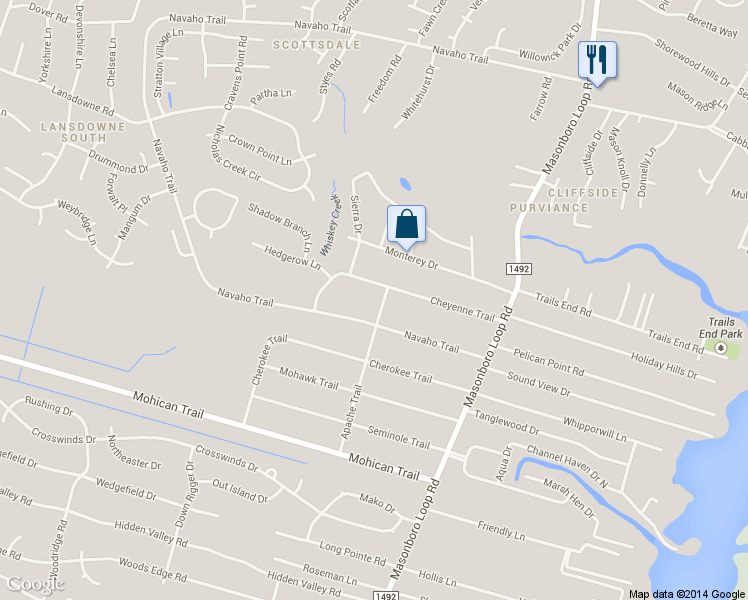 map of restaurants, bars, coffee shops, grocery stores, and more near 106 Apache Trail in Wilmington