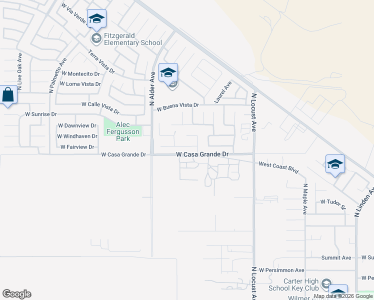 map of restaurants, bars, coffee shops, grocery stores, and more near 2159 West Fairview Drive in Rialto