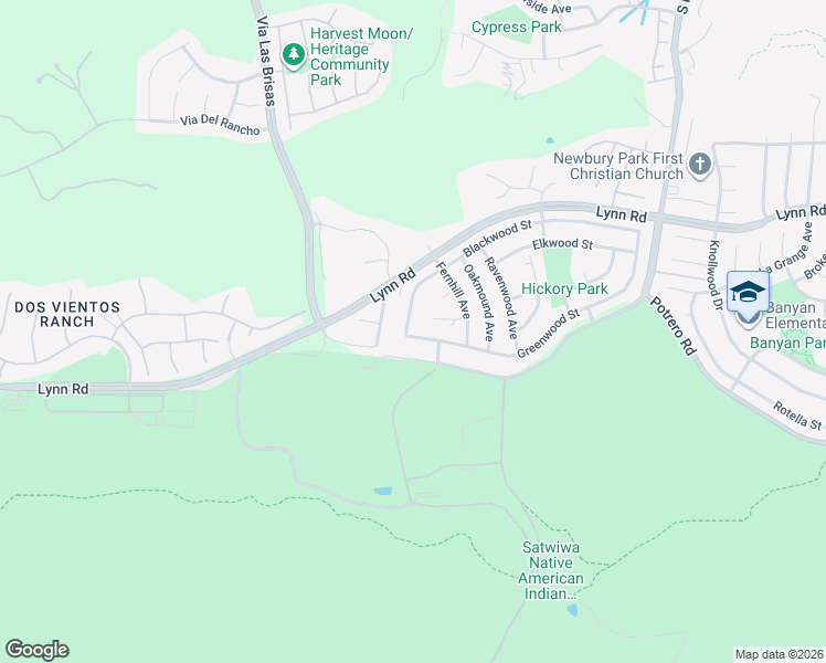map of restaurants, bars, coffee shops, grocery stores, and more near 4315 Greenwood Street in Thousand Oaks
