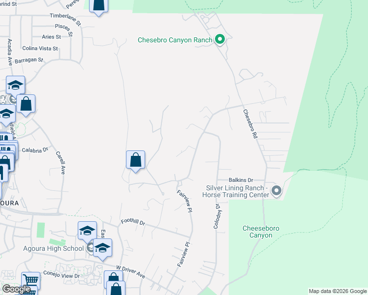 map of restaurants, bars, coffee shops, grocery stores, and more near 6039 Fairview Place in Agoura Hills