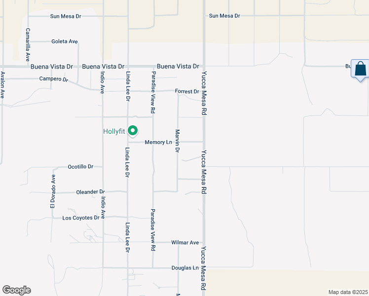 map of restaurants, bars, coffee shops, grocery stores, and more near 59233 Memory Lane in Yucca Valley