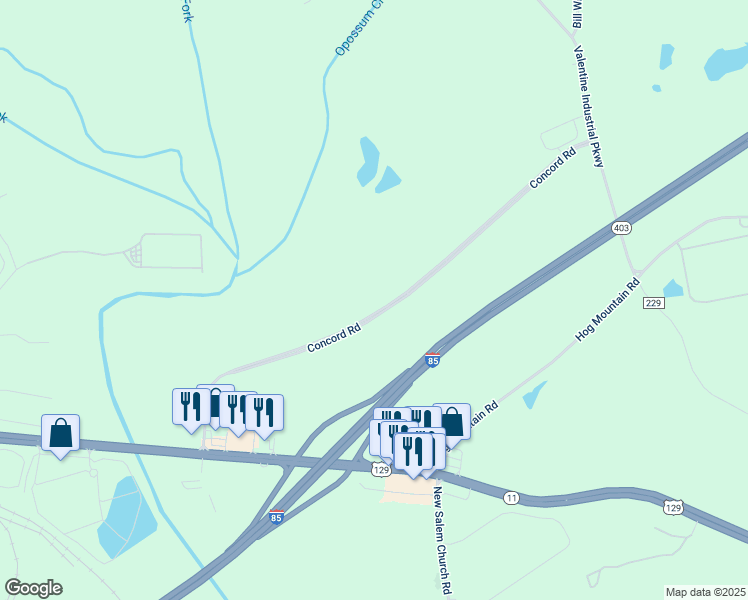 map of restaurants, bars, coffee shops, grocery stores, and more near 575 Concord Road in Jefferson