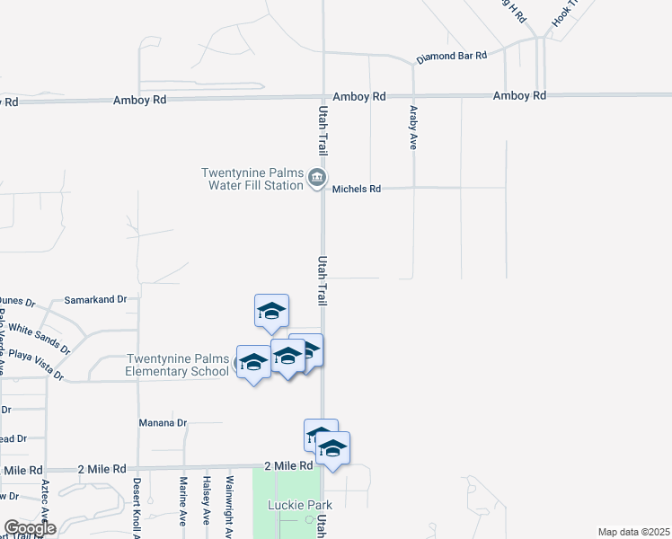 map of restaurants, bars, coffee shops, grocery stores, and more near 5285 Utah Trail in Twentynine Palms